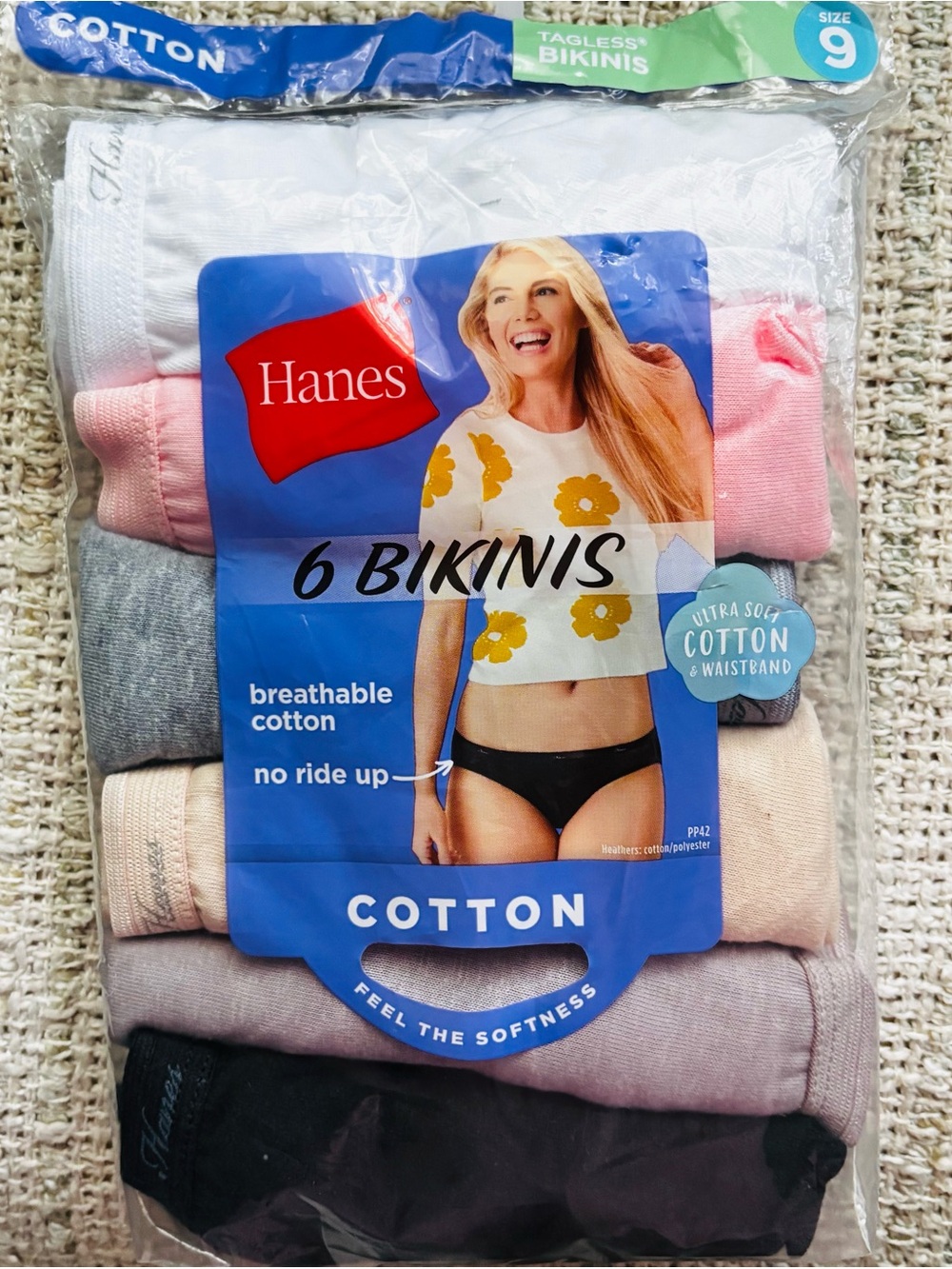 Hanes Women's Breathable Cotton 6 Pack Tagless Bikini Panties, Size 9